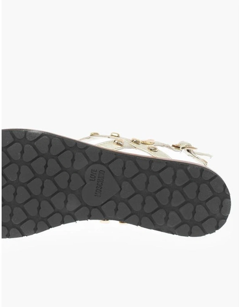 Leather Sandals with Gold Studs and Buckle Women
