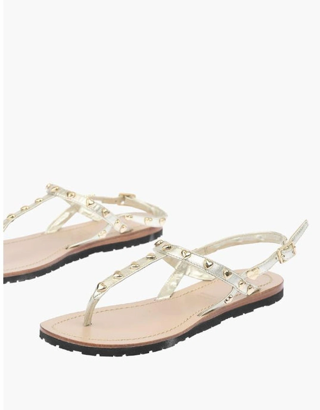 Leather Sandals with Gold Studs and Buckle Women, 6 of 5