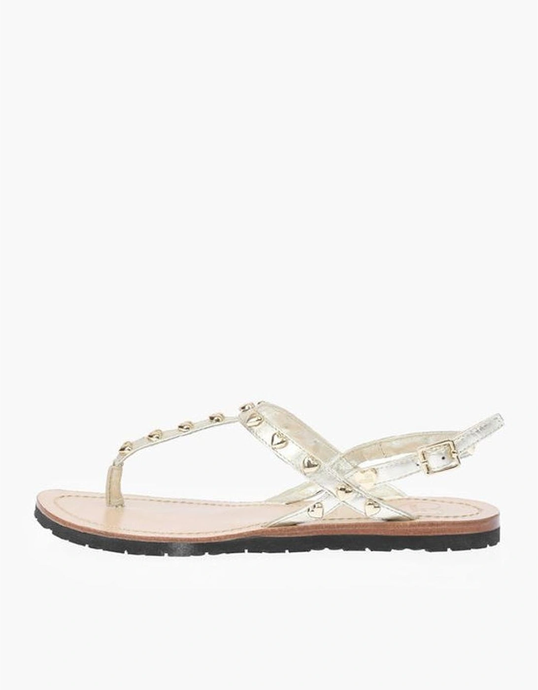 Leather Sandals with Gold Studs and Buckle Women