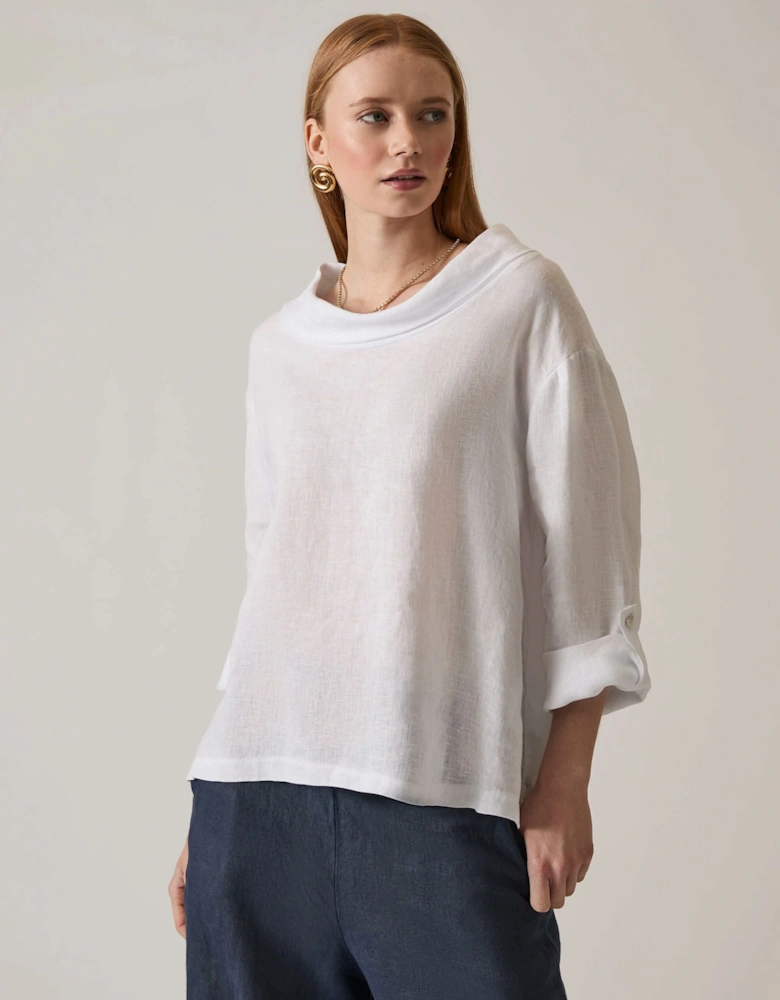 Cowl Neck Linen White Top (Copy)