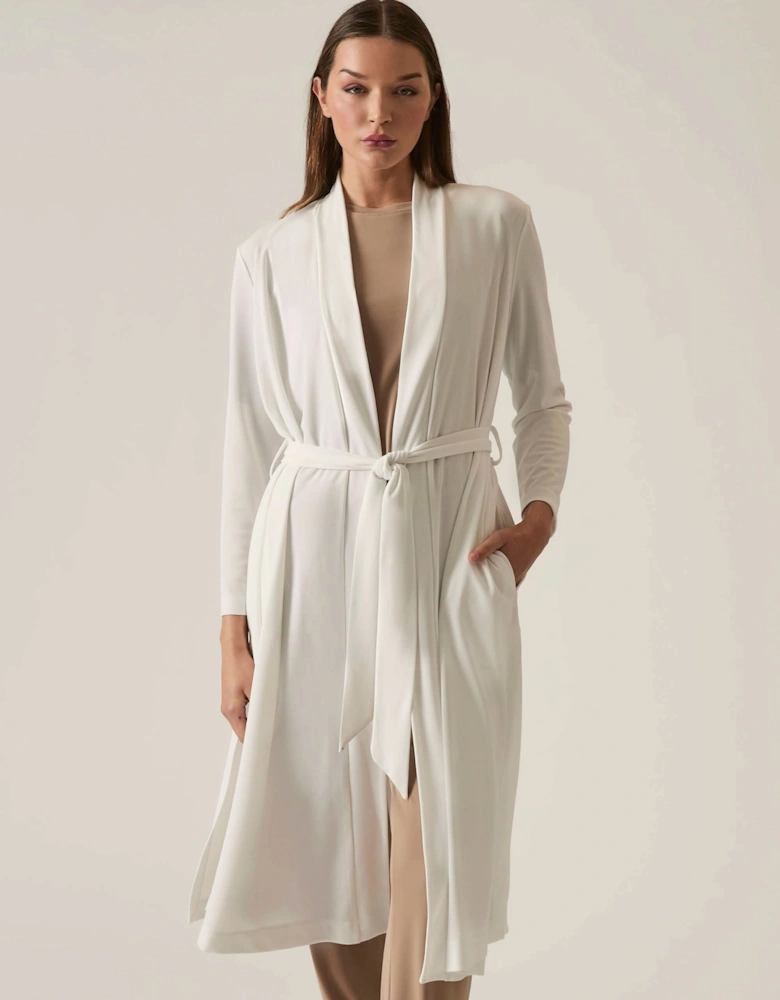 White Long Wrap Jersey Cardigan