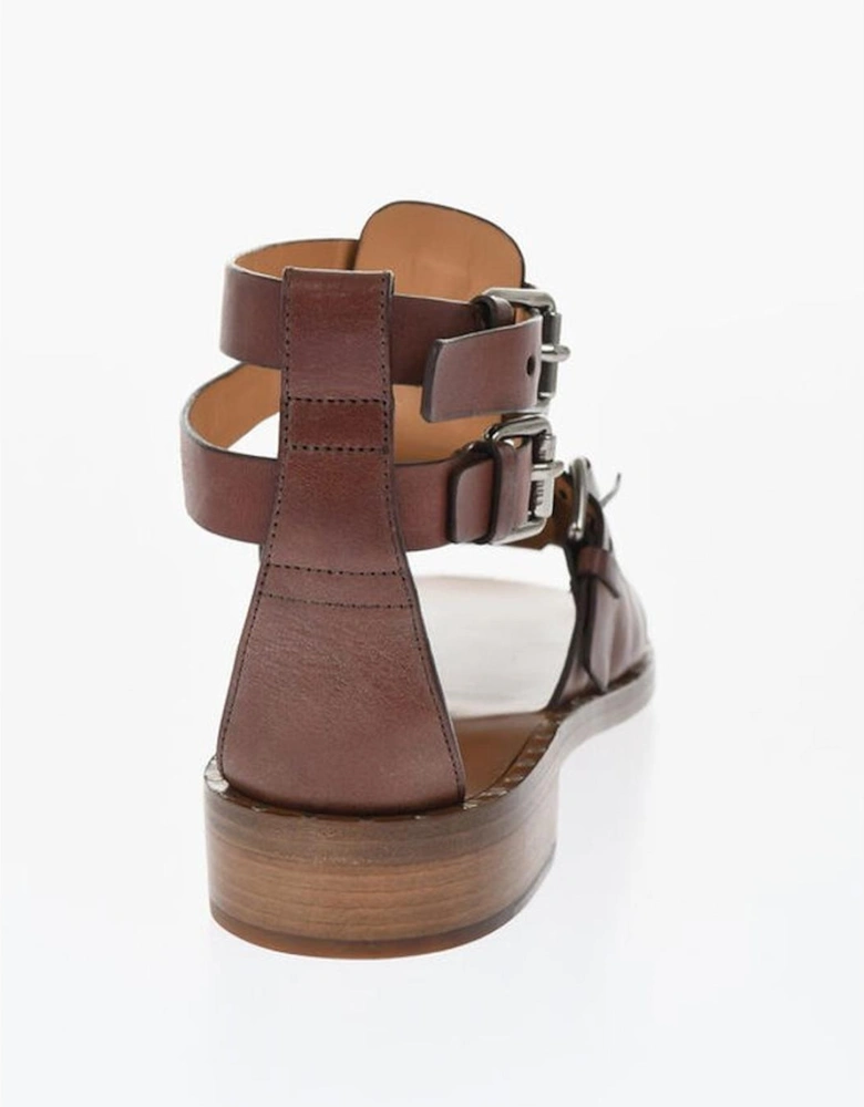 Leather Buckle Detail Shoes Women - Brown Sandals