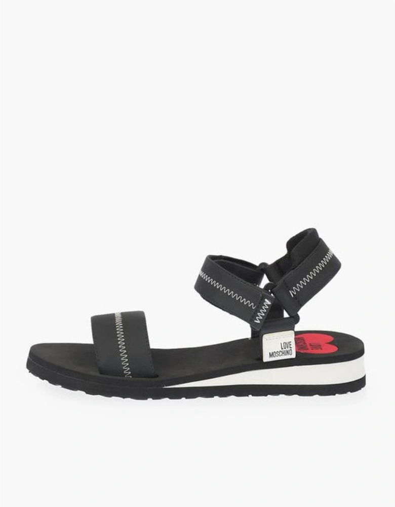 Logo Velcro Closure Rubber Sole Sneakers Women - Black Sandals