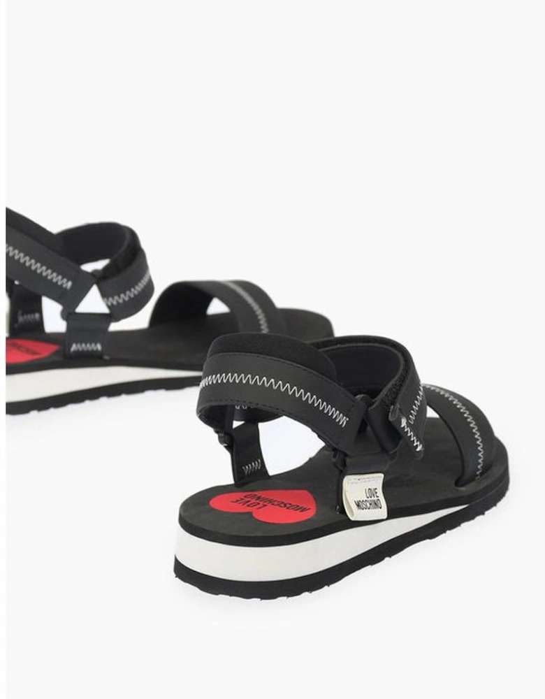 Logo Velcro Closure Rubber Sole Sneakers Women - Black Sandals