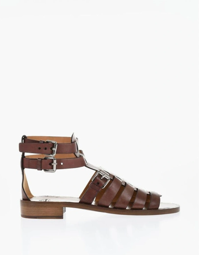 Leather Buckle Detail Shoes Women - Brown Sandals