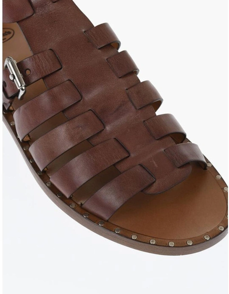 Leather Buckle Detail Shoes Women - Brown Sandals