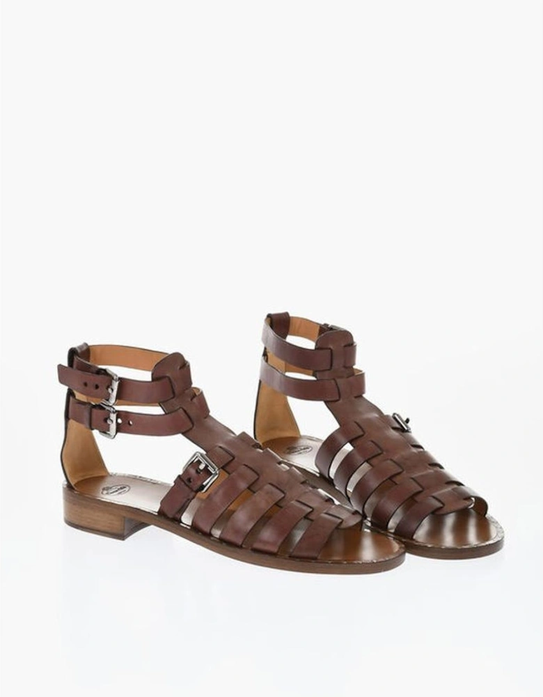 Leather Buckle Detail Shoes Women - Brown Sandals