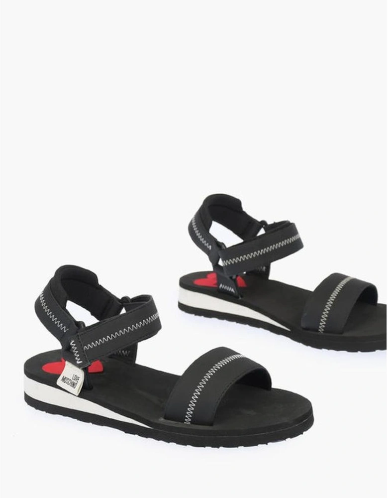 Logo Velcro Closure Rubber Sole Sneakers Women - Black Sandals