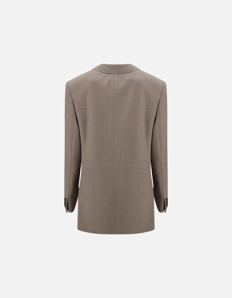 Wool Blazer with Padded Epaulettes Women - Beige Suits
