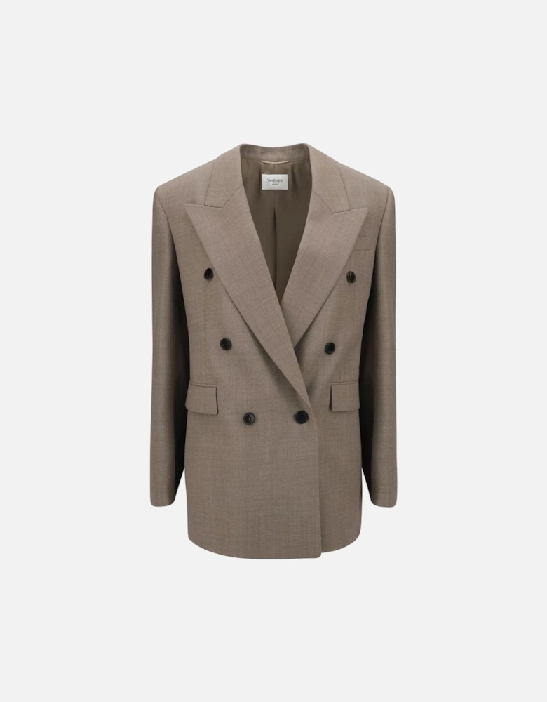 Wool Blazer with Padded Epaulettes Women - Beige Suits