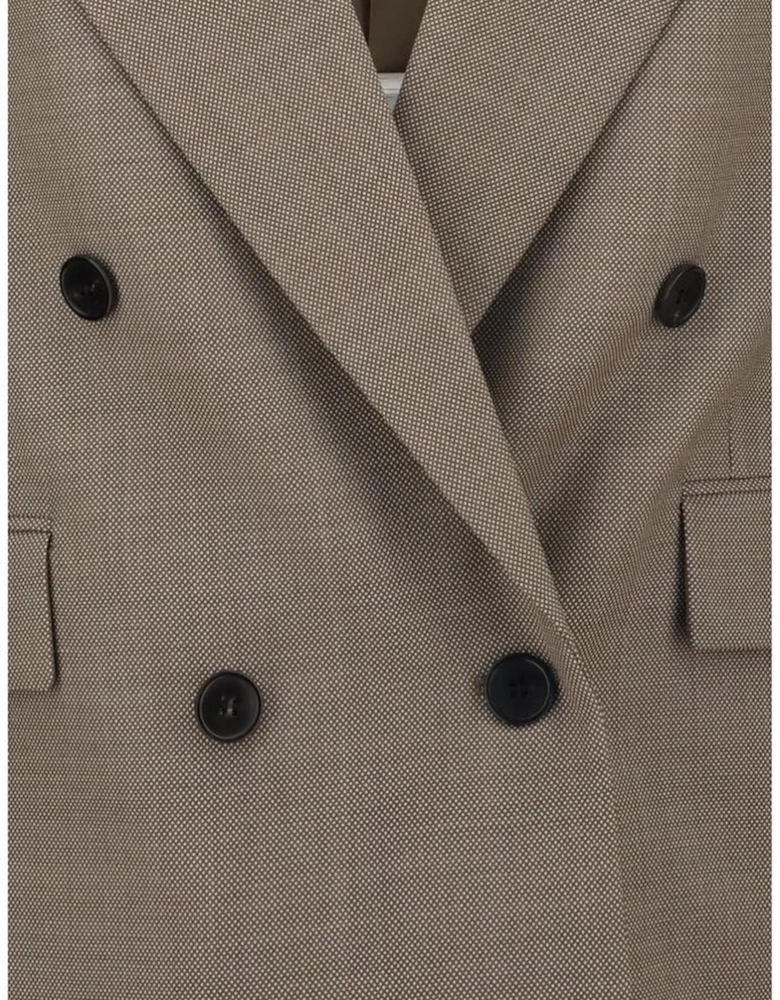 Wool Blazer with Padded Epaulettes Women - Beige Suits