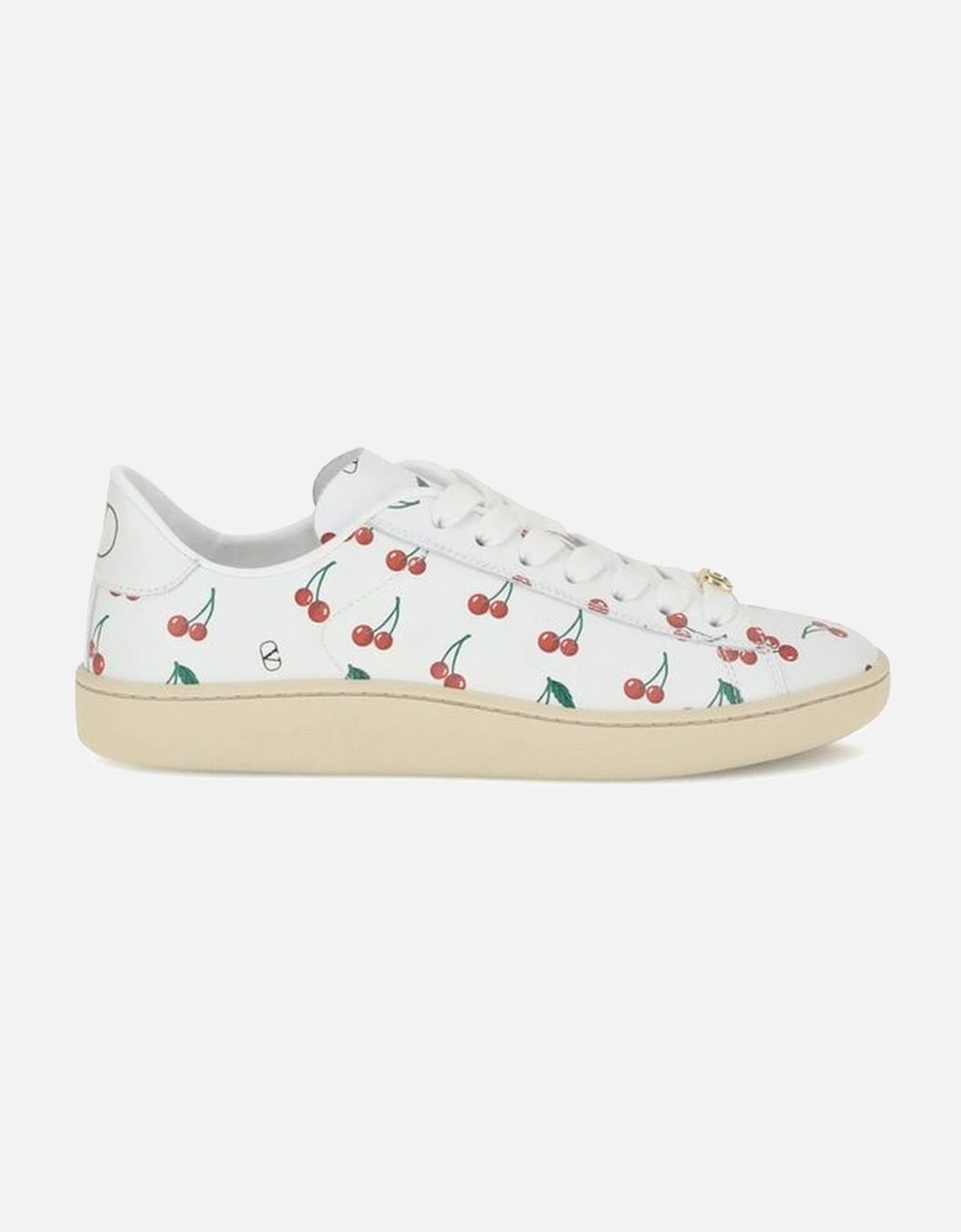 Cherryfic Pattern Calfskin Sneakers with Brass VLogo Women - White, 5 of 4