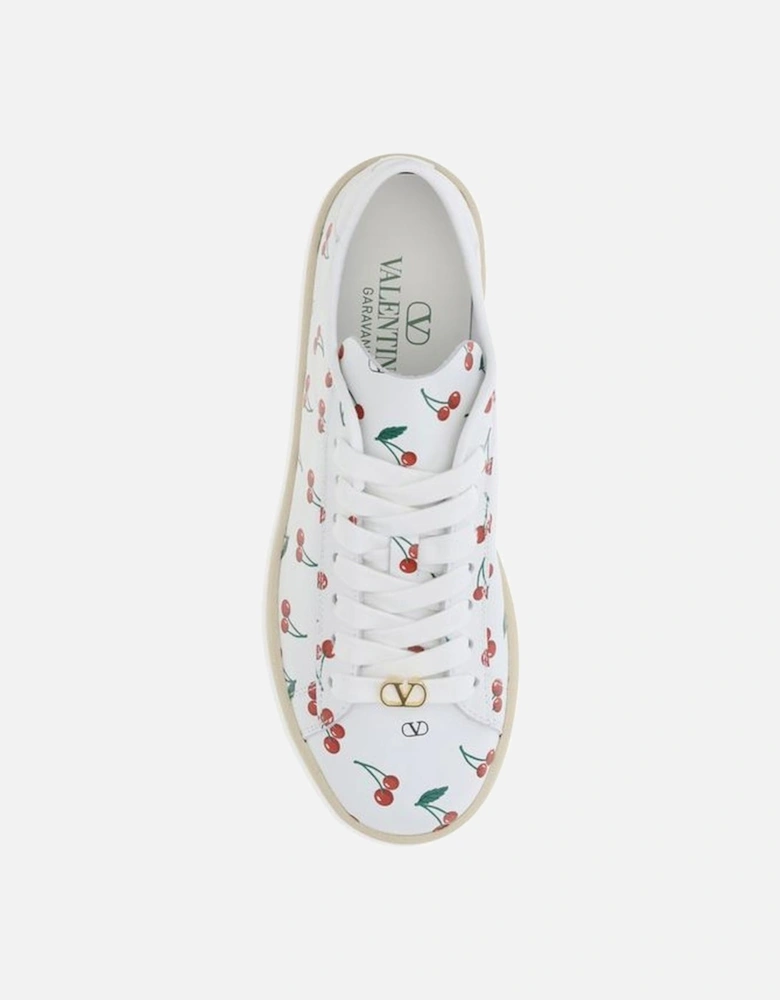 Cherryfic Pattern Calfskin Sneakers with Brass VLogo Women - White