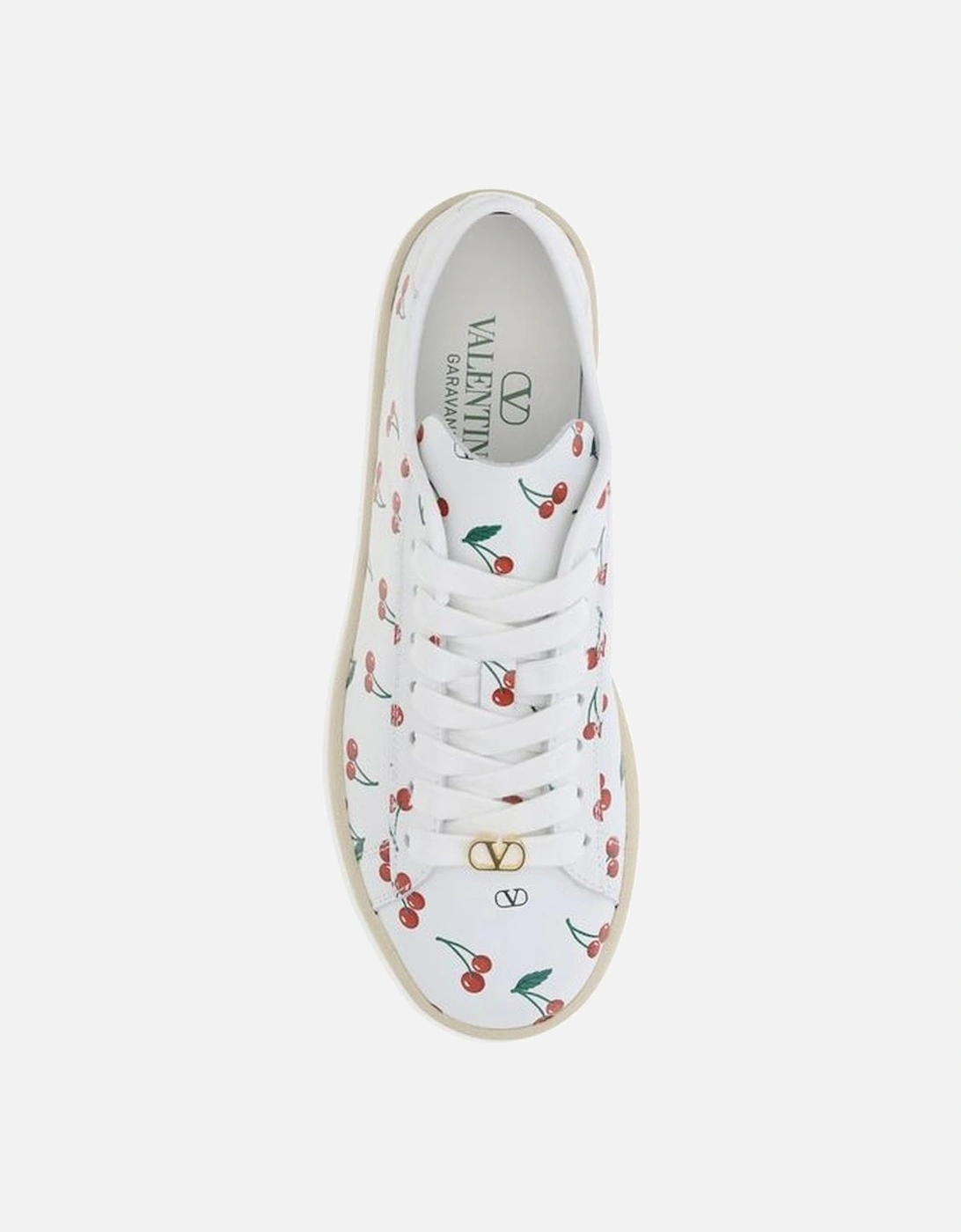 Cherryfic Pattern Calfskin Sneakers with Brass VLogo Women - White