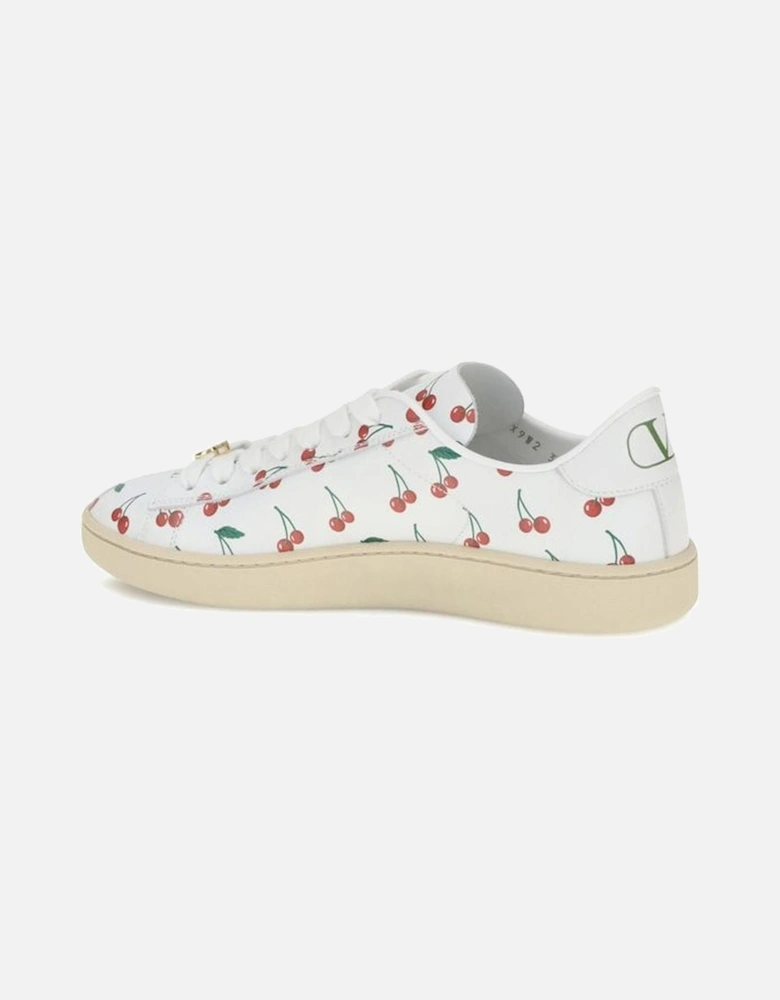 Cherryfic Pattern Calfskin Sneakers with Brass VLogo Women - White