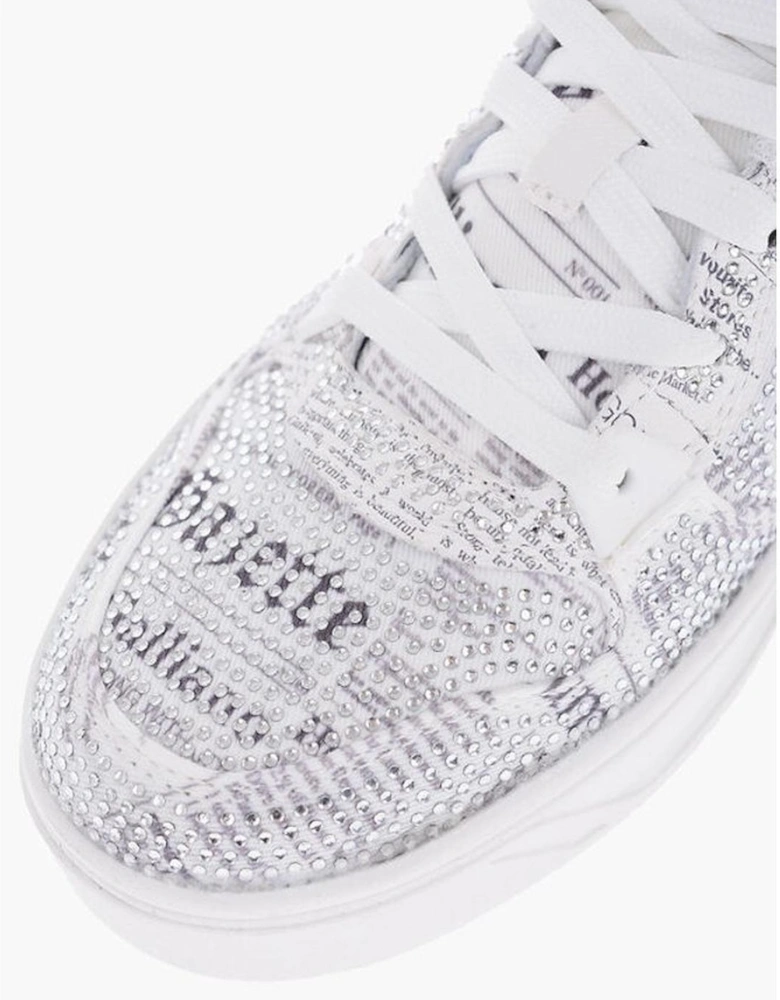 Lace-up Sneakers with Rhinestone Detailing Women - White