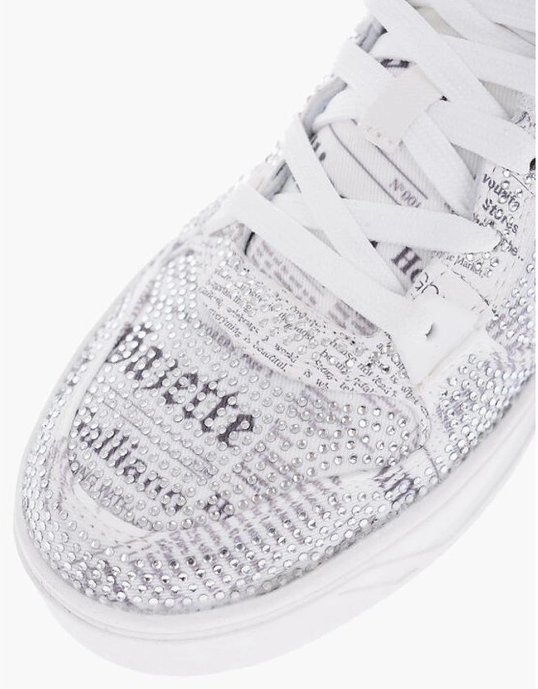 Lace-up Sneakers with Rhinestone Detailing Women - White