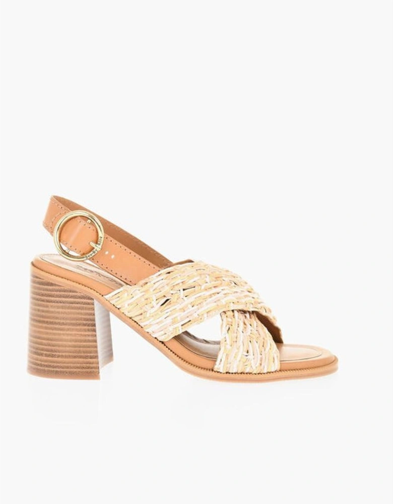 Leather Sandals with Wooden Heels and Buckles Women - Brown