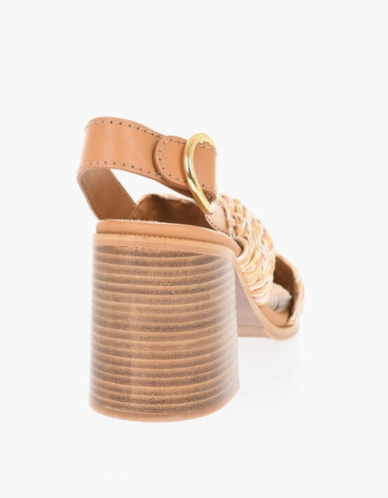 Leather Sandals with Wooden Heels and Buckles Women - Brown