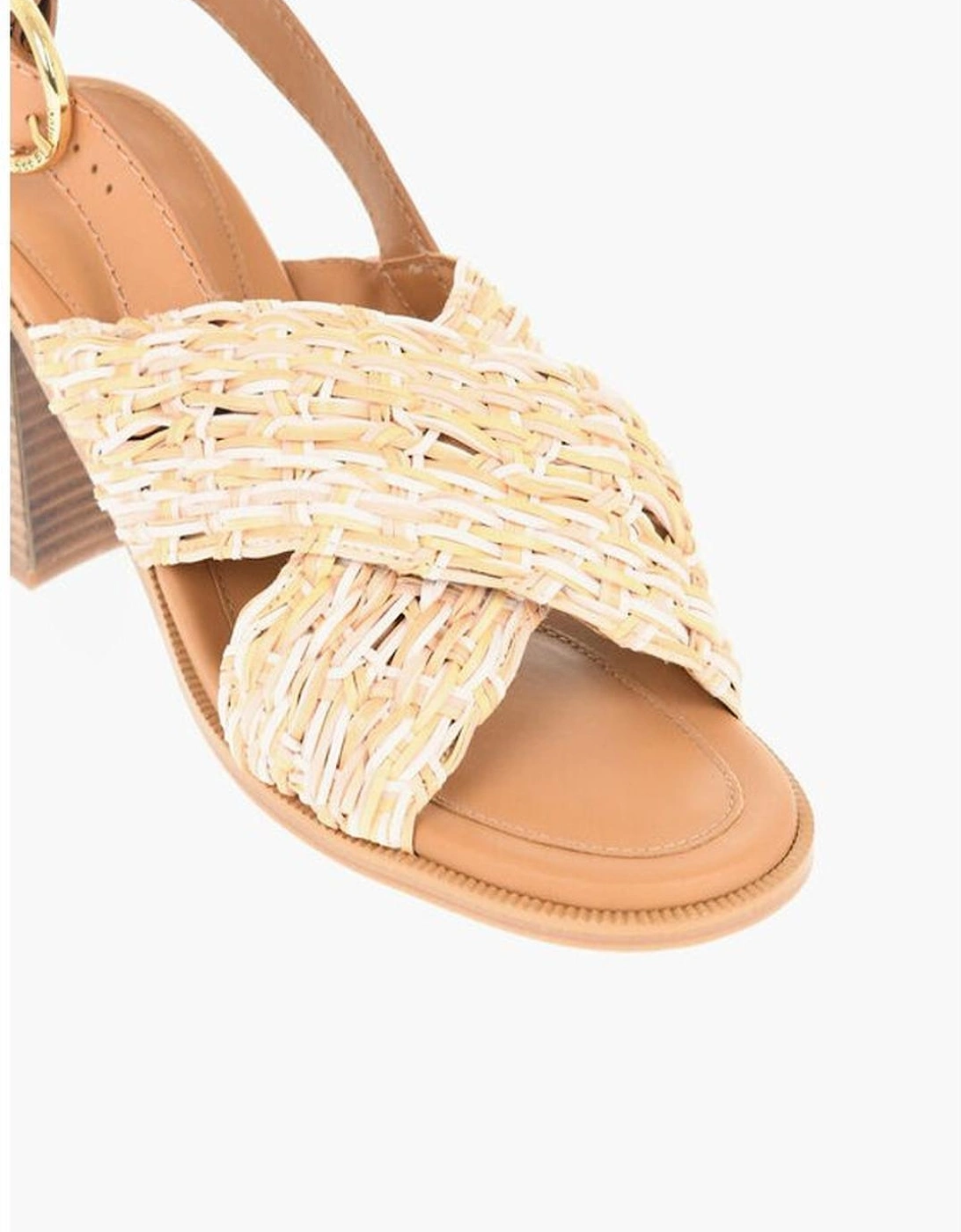 Leather Sandals with Wooden Heels and Buckles Women - Brown