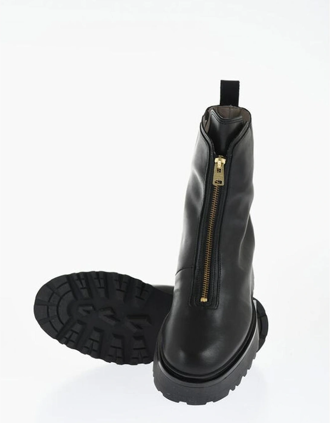 Leather Round Toeline Zip-Up Shoes Women - Black Boots, 5 of 4