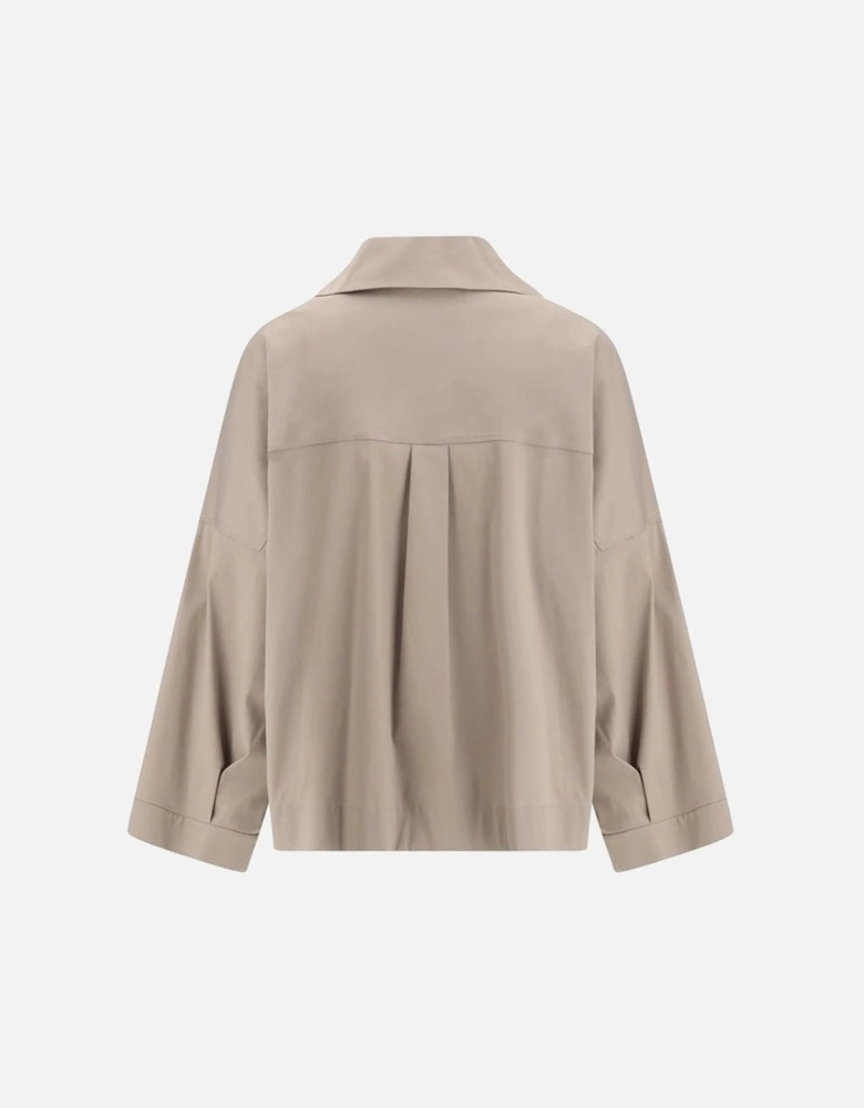 Wide Shirt with Jewel-Embellished V-Neck Women - Beige