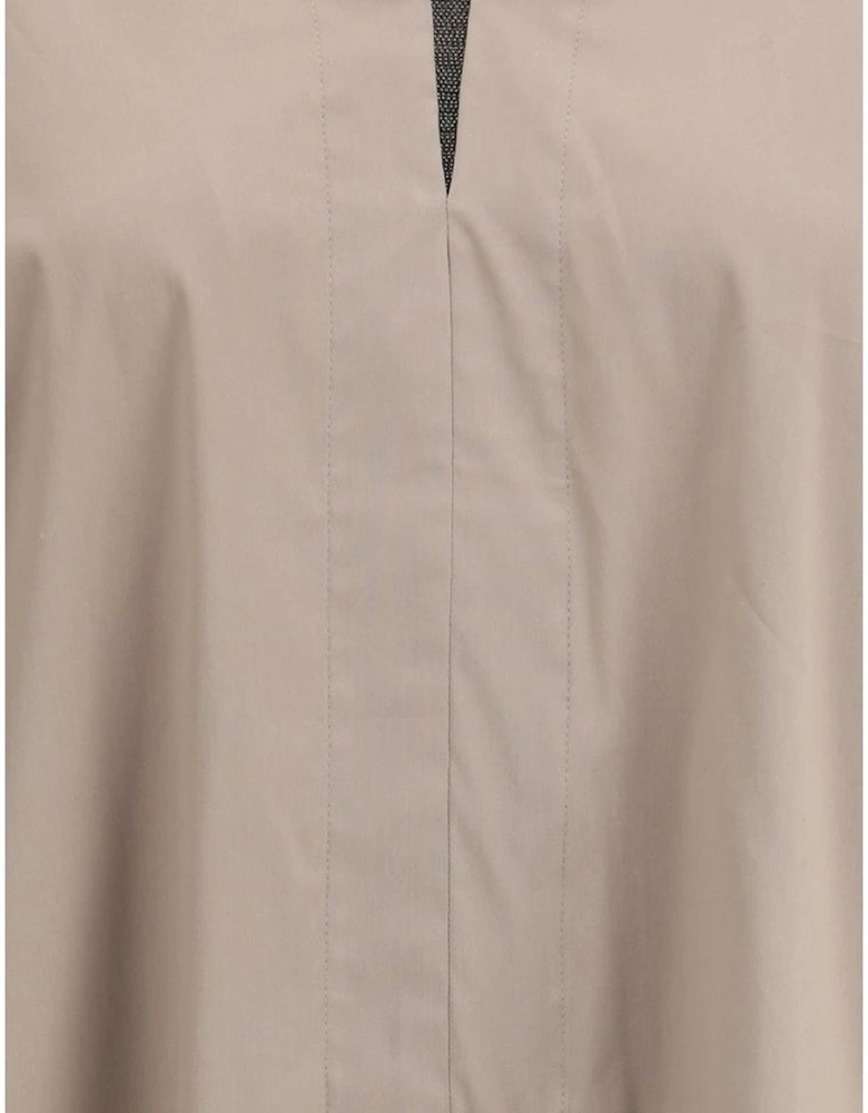 Wide Shirt with Jewel-Embellished V-Neck Women - Beige