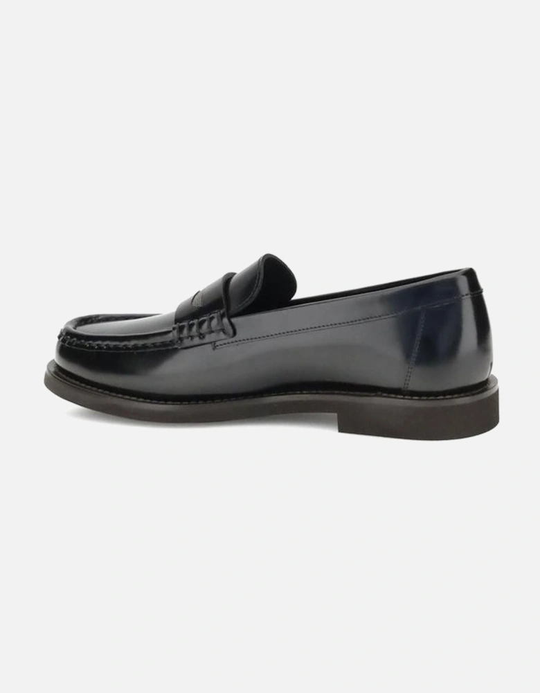 Leather Loafers with Shiny Jewel Horsebit Women - Black Flat Shoes