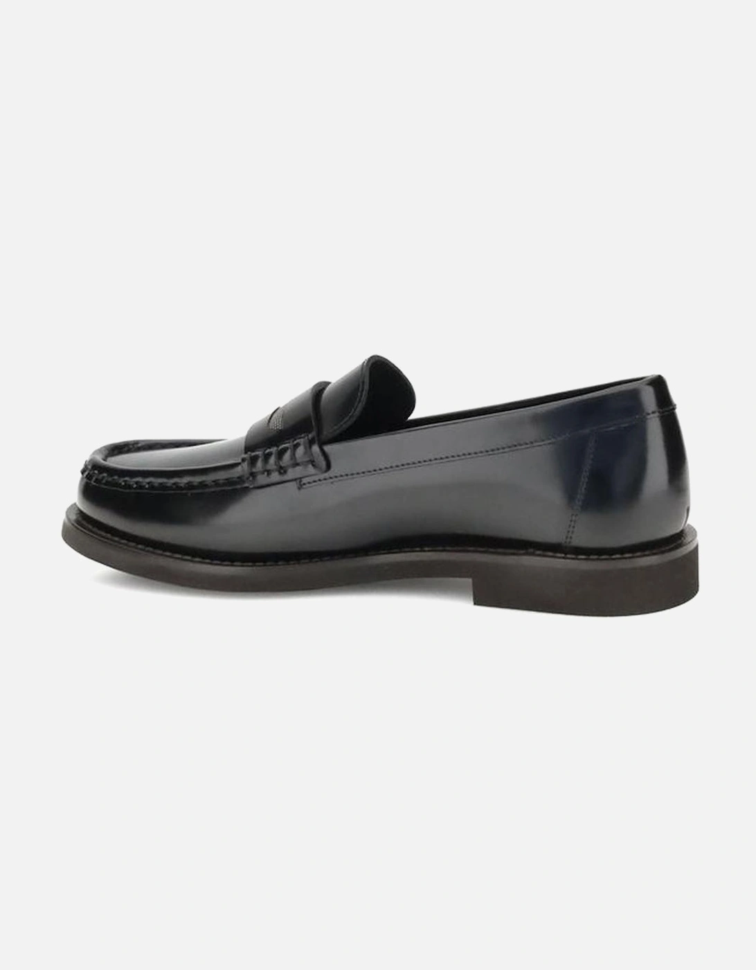 Leather Loafers with Shiny Jewel Horsebit Women - Black Flat Shoes