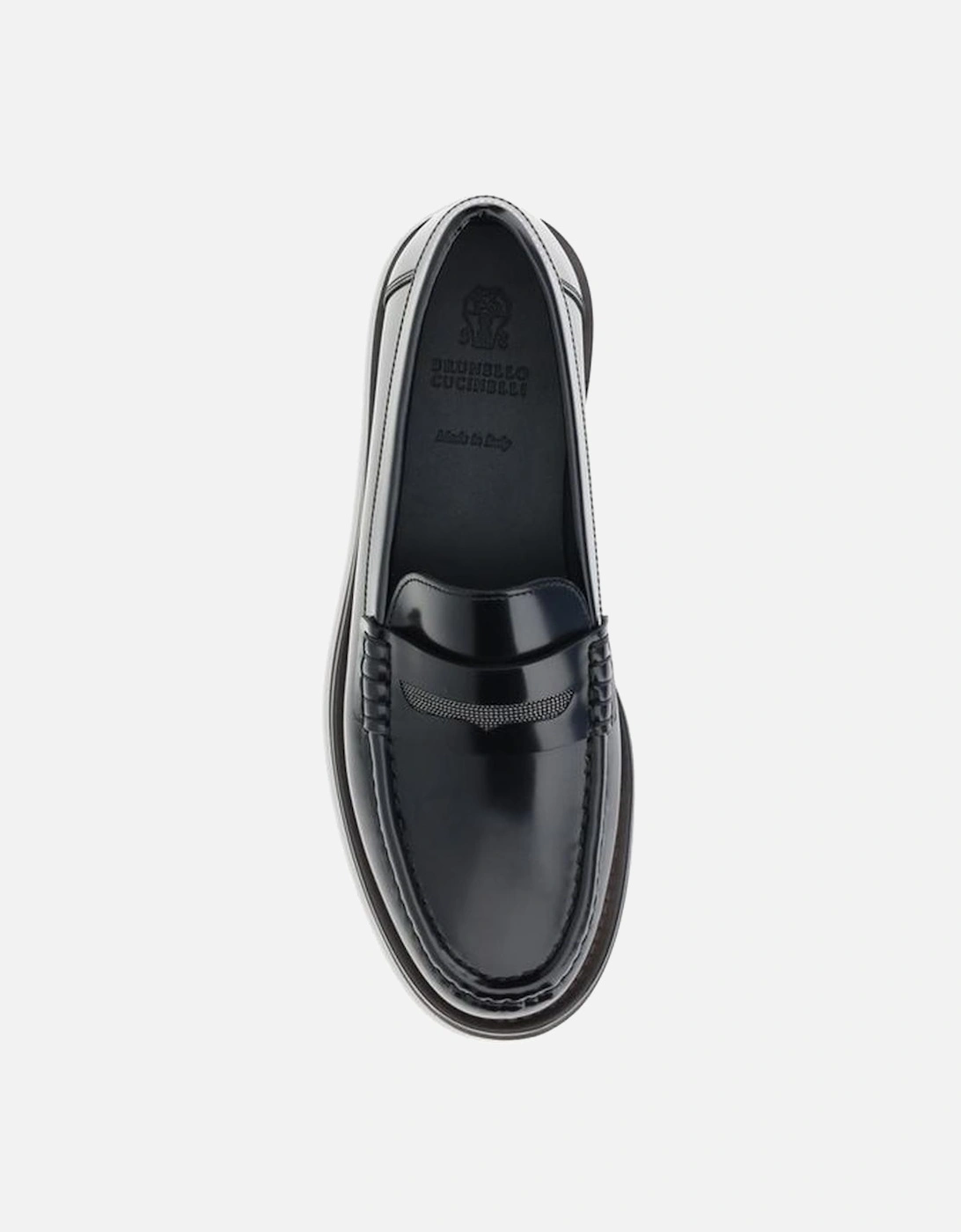 Leather Loafers with Shiny Jewel Horsebit Women - Black Flat Shoes