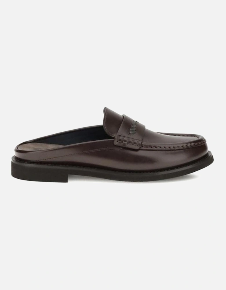 Leather Sabot Loafers with Jewel-Embellished Horsebit Women - Brown