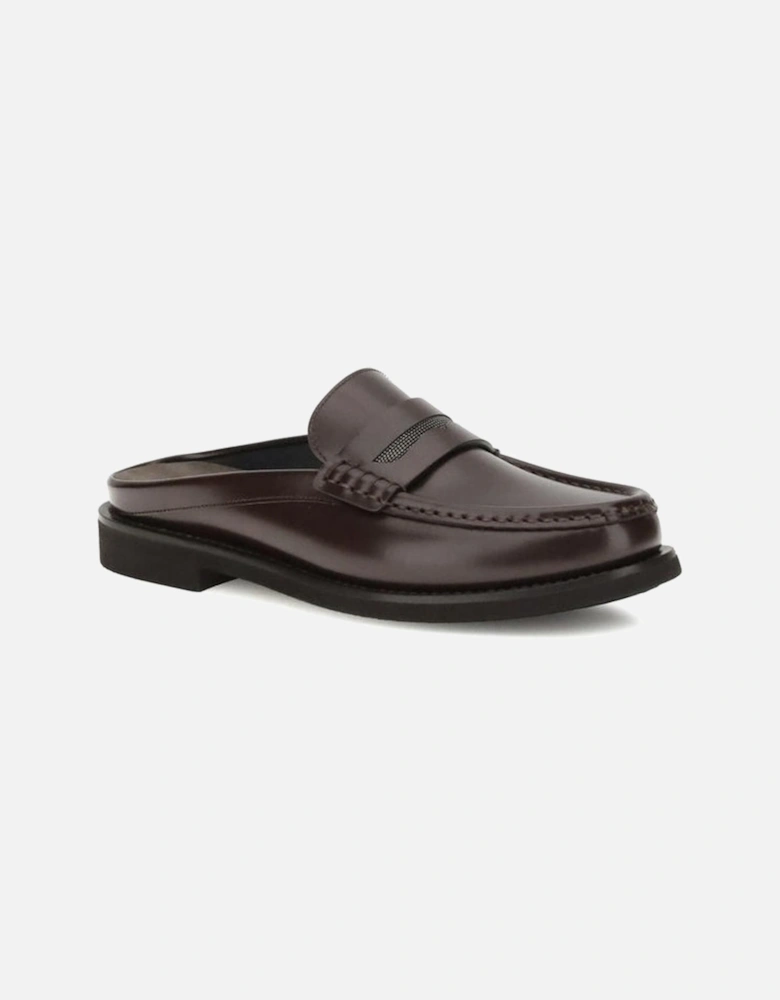Leather Sabot Loafers with Jewel-Embellished Horsebit Women - Brown