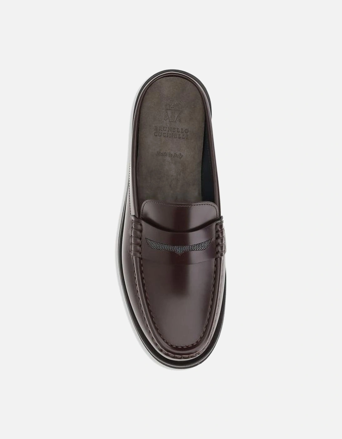 Leather Sabot Loafers with Jewel-Embellished Horsebit Women - Brown