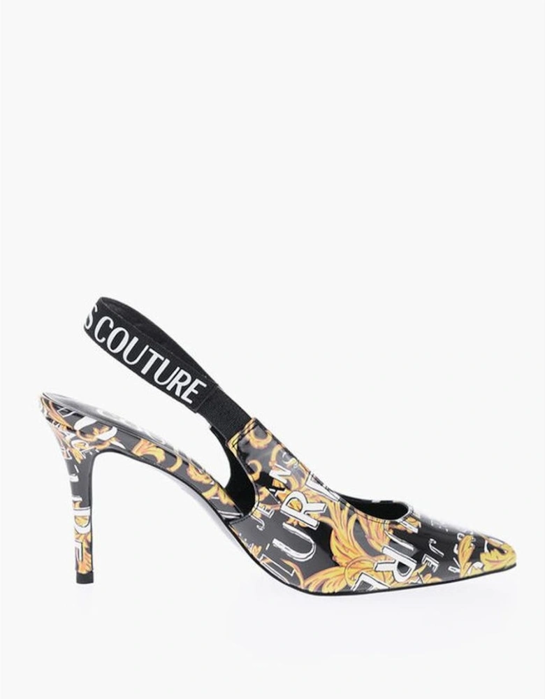 Slingback Eco-Leather Heeled Sandals with Logo Women - Black