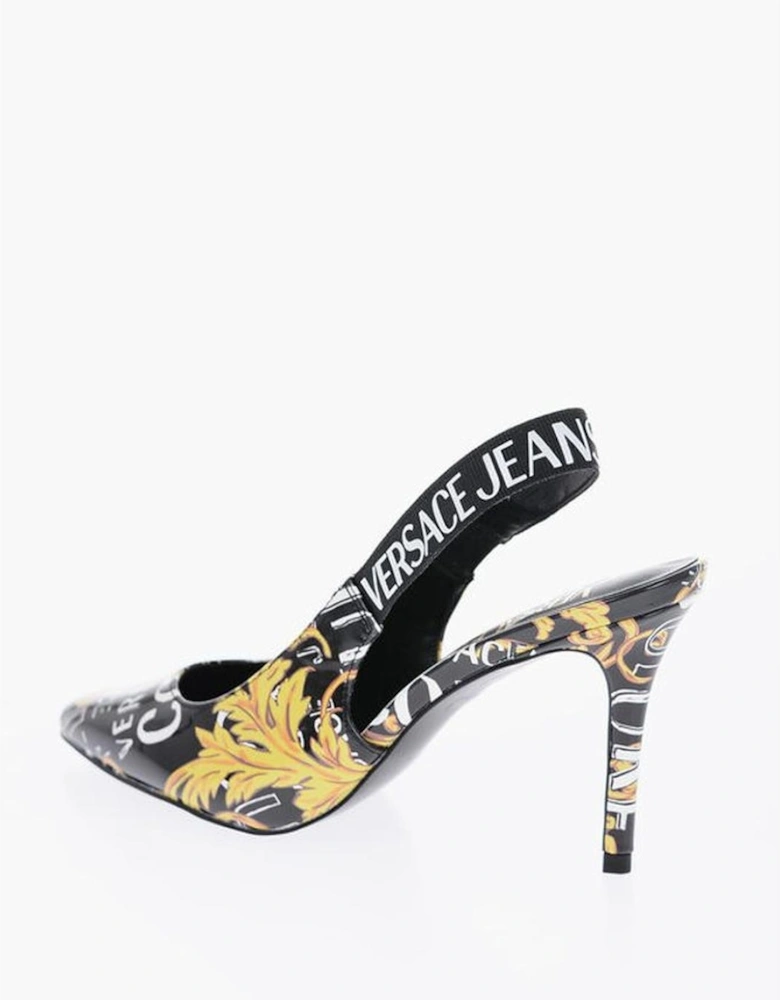 Slingback Eco-Leather Heeled Sandals with Logo Women - Black