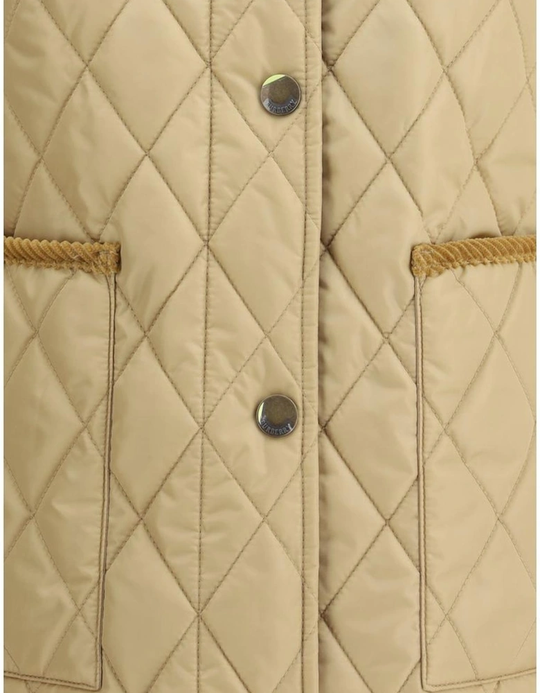 Quilted Nylon Jacket with Corduroy Collar Women - Beige Jackets