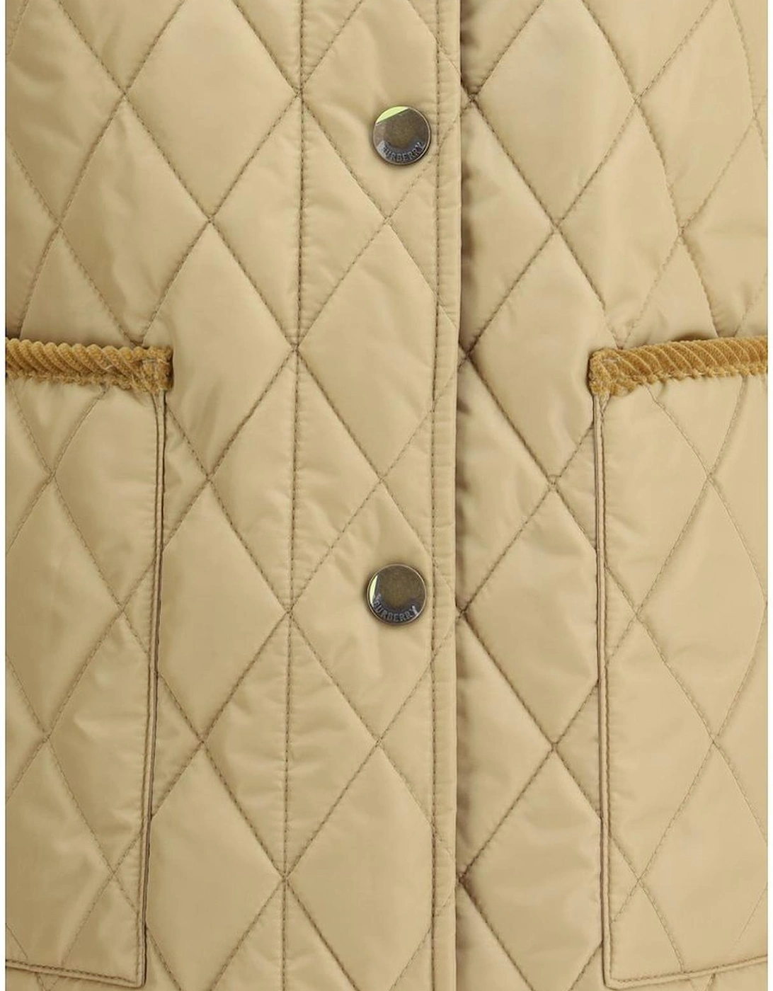 Quilted Nylon Jacket with Corduroy Collar Women - Beige Jackets