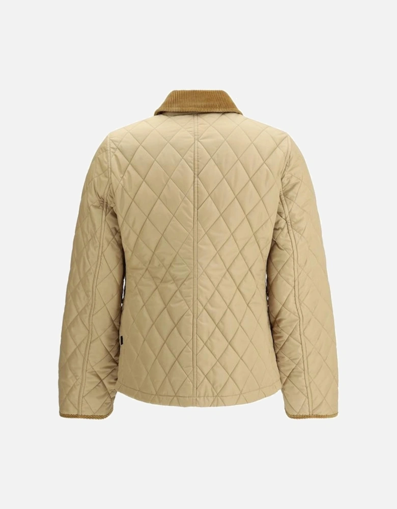 Quilted Nylon Jacket with Corduroy Collar Women - Beige Jackets