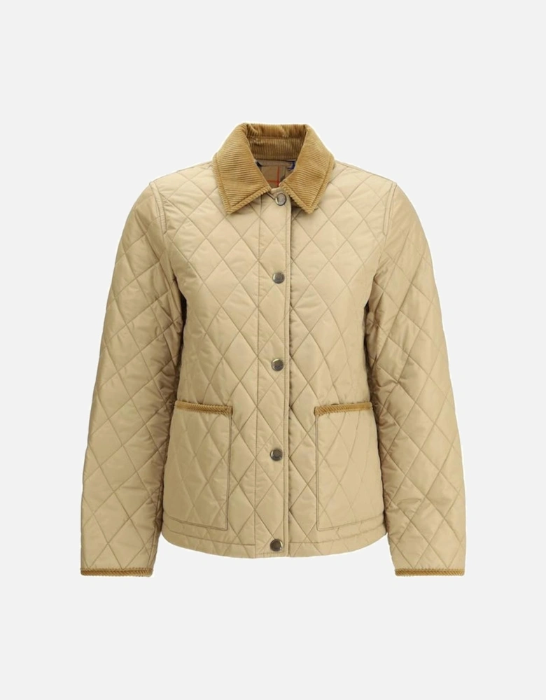 Quilted Nylon Jacket with Corduroy Collar Women - Beige Jackets