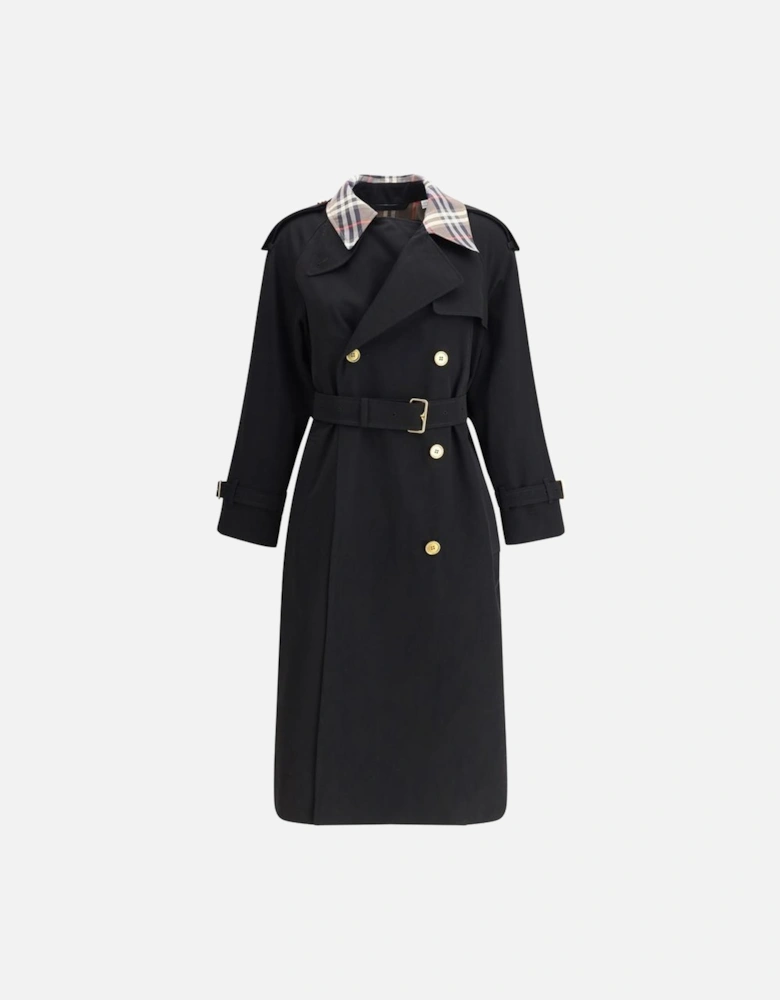 Long Trench Coat with Antiqued Metallic Elements Women - Black Jackets