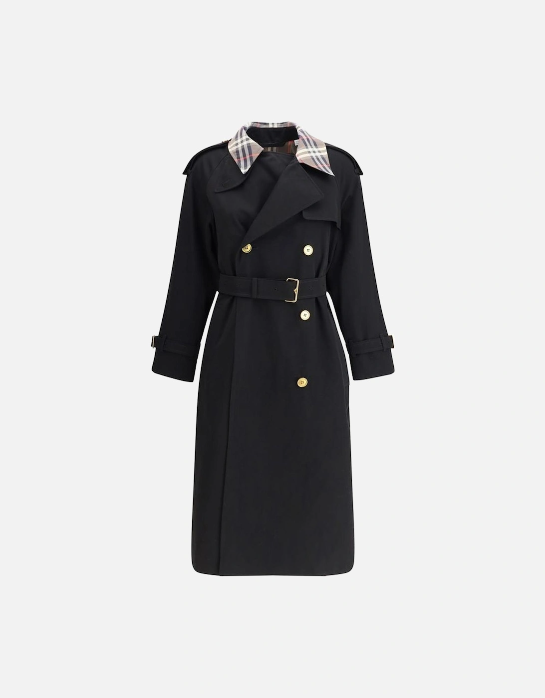 Long Trench Coat with Antiqued Metallic Elements Women - Black Jackets, 4 of 3