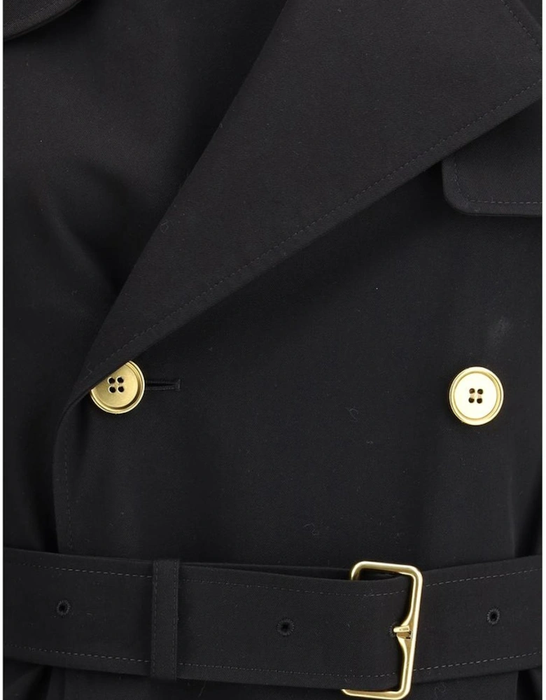Long Trench Coat with Antiqued Metallic Elements Women - Black Jackets