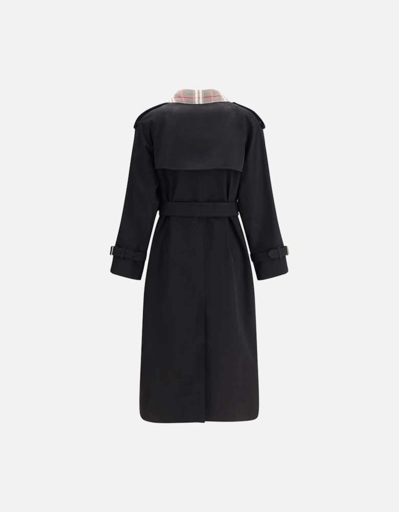 Long Trench Coat with Antiqued Metallic Elements Women - Black Jackets