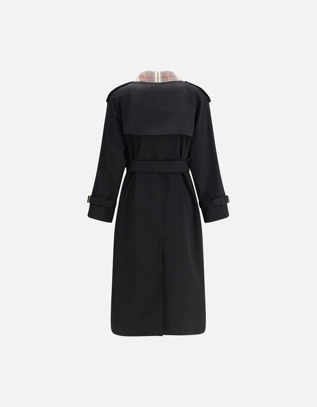 Long Trench Coat with Antiqued Metallic Elements Women - Black Jackets