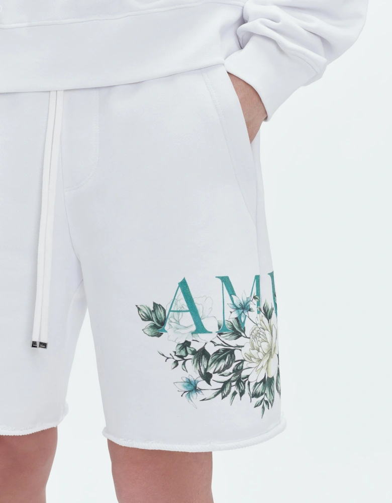 FLORAL SWEAT SHORTS WHITE