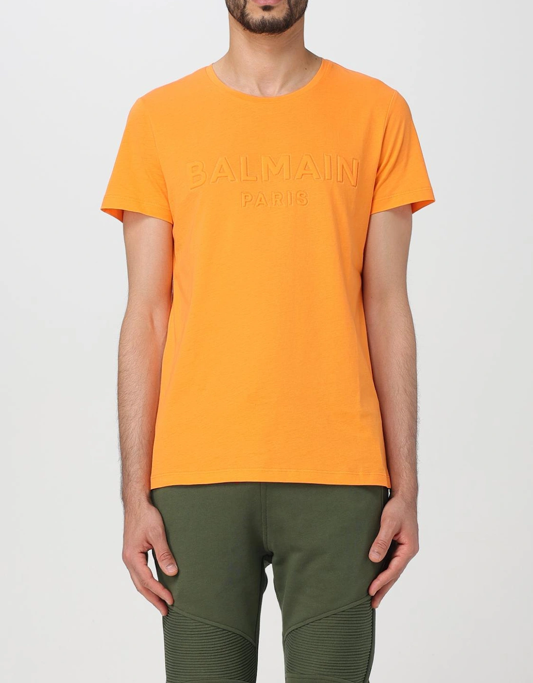 Balmain Men's Orange Embossed Logo T-Shirt  44 Xx Large