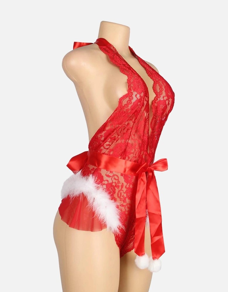 YX874Q Christmas Sexy Halter Neck Teddy Up To 4XL Women - Red