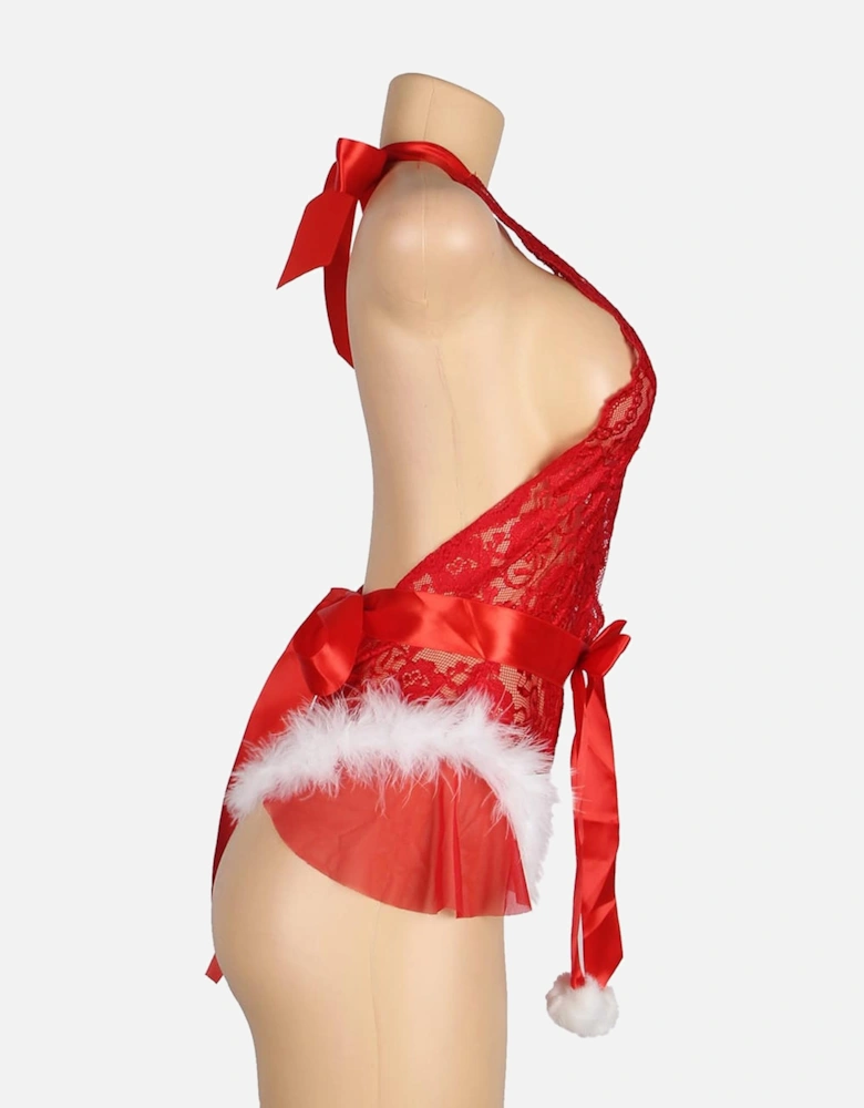 YX874Q Christmas Sexy Halter Neck Teddy Up To 4XL Women - Red
