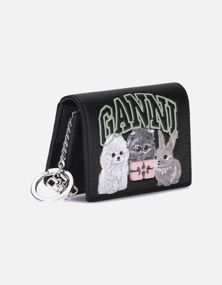Animal Print Card Holder with Key Ring Women - Black Wallets