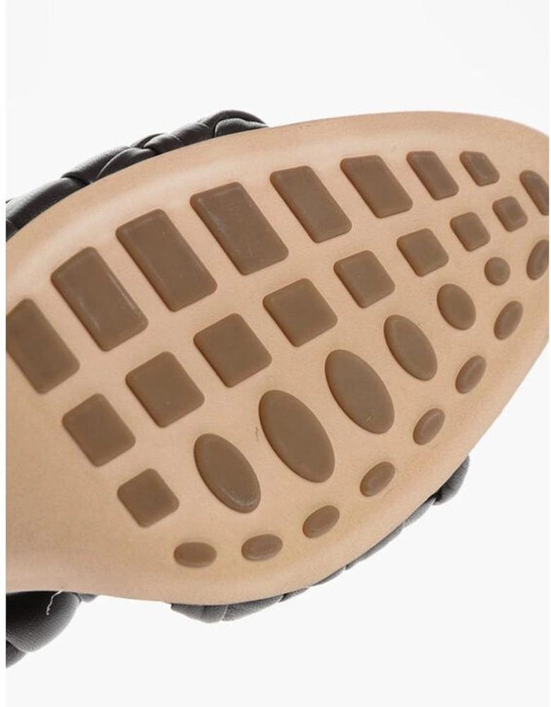 Leather Peep Toe Slip On Heel Women - Brown Sandals